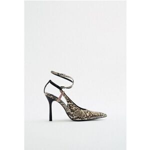 ZARA- Pointed Animal Print & Buckle Closure at Ankle High Heeled Shoes  US 7.5